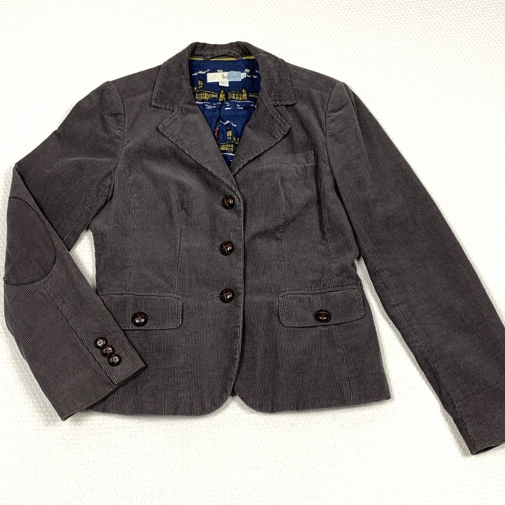 Boden Corduroy Blazer Womens 6 Gray Elbow Patch Lined Academia Preppy